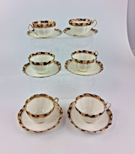 Vintage William Lowe Longton Blue & Gilt China -6 Small Tea cups & saucers