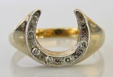 Gold Diamond Ring - Vintage 9ct Yellow Gold Multi Diamond Horseshoe Ring Size X