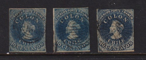 Chile early 10c stamps - chile,