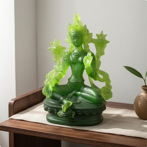 Tibetan green tara figurine - green,
