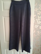 KIM & Co Pleather Straight Leg Trousers Size M NEW Navy Blue Stretch