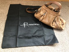 Barry Makowsky Butter Soft Tan Beige Leather USA Leopard Handbag Saddle Brn Bag