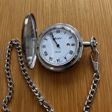 Woodford Decorated Two Tone Full Hunter Quartz Pocket Watch Model 1218 in box 