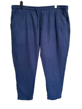 Navy Blue Crinkle Textured Trousers with Pockets - Size 24 - Papaya - Ladies