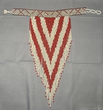 Vintage African Beaded Nib Choker Necklace Zulu Red White Tribal Chevron