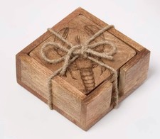 Mango Wood  Coaster & Holder Lobster Design  Cup Mugs Cups Mats 4pcs Set