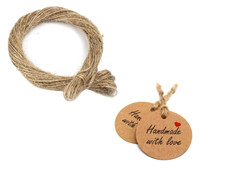 100 x Jewellery Display Tags & String Handmade With Love Kraft Brown For Gifts