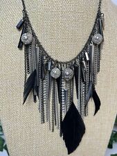 NEXT Statement Chain Fringe & Faux Pearl Gun Metal Tone Rhinestone Necklace 1320