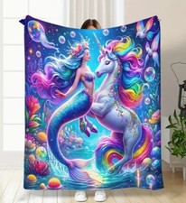MERMAID & UNICORN Fleece Blanket, Throw, Super Soft.