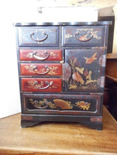 Japanese Lacquer small Chest of drawers Tansu Style Jewellery Box 1800's Antique