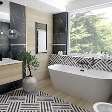 Cut Tile Sample: Art Deco Black White Marble Style Wall and Floor Tiles