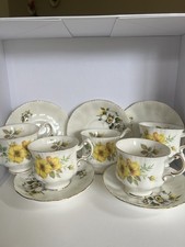Vintage Paragon Royal Standard Bone China 5 Cups & 5 Saucers Yellow Flowers