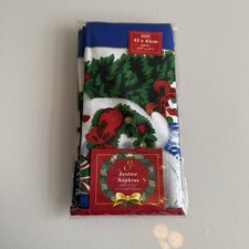 4  Vintage Retro Snowman Christmas Napkins Serviettes Polyester Cotton 17”x17”