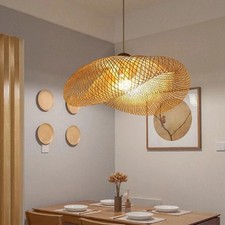 Natural Woven Rattan Bamboo Pendant Light Vintage LED Hanging Chandelier