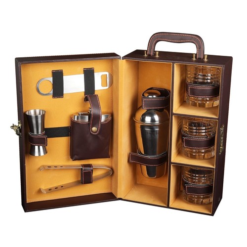 Portable leatherette bar set - leatherette,