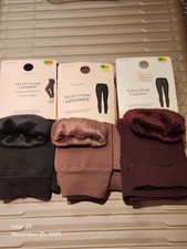 Womens Primark Velvet Plush Leggings Black&Taupe&Burgundy Faux Fur Lined M/L