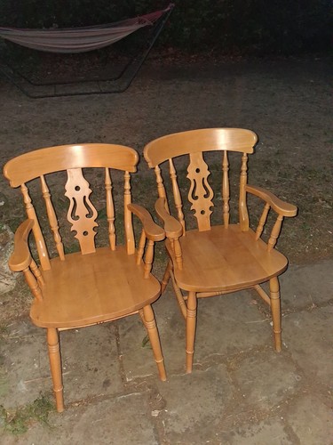 Pair pine dining chairs - of,