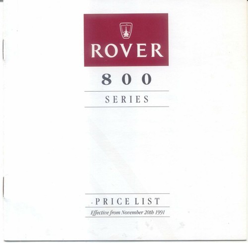 Rover 800 price list - 800, 1991