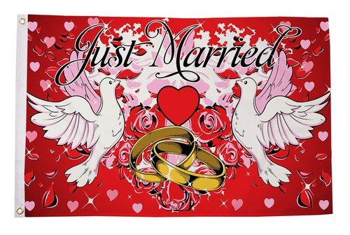 Just married flag 5ft x - just, (red)