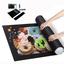 Jigsaw Puzzle Mat Roll Up - 1500 1000 Pieces Saver Black Non-Slip Felt Pad Saver