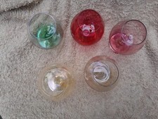 Set Of 5 Vintage Multicolor Mini Cordial Glasses Brandy Snifters 2” Footed