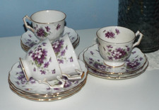 SET OF 4 Aynsley Violette China Trio`s Cups Saucers Tea Plates Vintage Violets