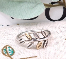 ❤️Genuine Pandora Retired Silver & 14ct Gold Laurel Leaf Ring S925 ALE 54❤️