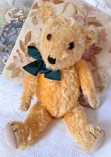Lovely, very cute and dapper  20" soft yellow gold mohair  1930s Chiltern bear