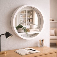 Wall Mirror Shelf White Round