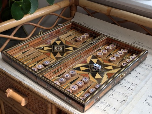 Backgammon inlaid wooden box - backgammon,