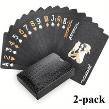 2-Pack Luxury Black Waterproof Poker Playing Cards -Gold & Silver Print– UK✅