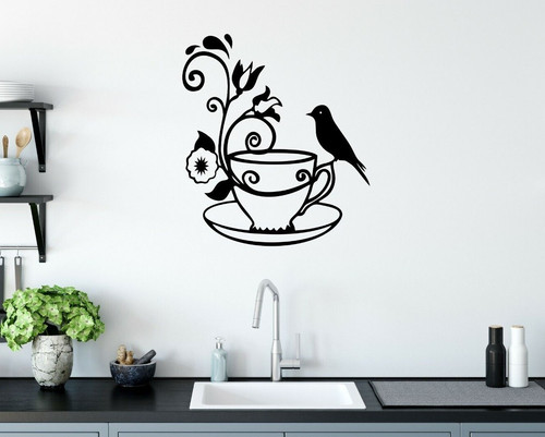 Coffee cup wall stickers bird - coffee,