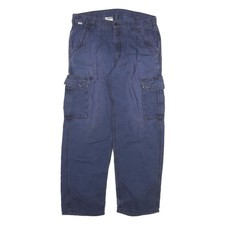 CARHARTT Mens Cotton Blend Blue Relaxed Cargo Trousers W34 L30 Workwear