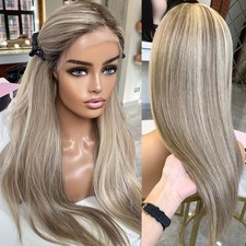 Long Straight Lace Front Wigs Highlight blonde Synthetic Hair Heat Resistant