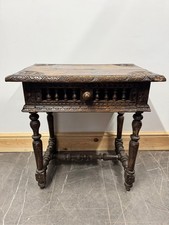 Wonderful Antique 19th Century Heavily Carved Baluster Elm Side Table, Rare !