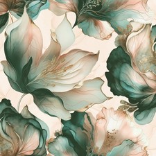 Muriva Elysian Floral Coral Teal Wallpaper 212505 - Metallic Large Flower