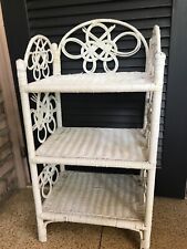 Vtg White WICKER 3 SHELF Side