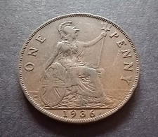 1936 One Penny - King George V - British Bronze Coin