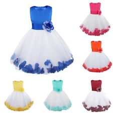 Kids Wedding Party Bowknot Petals Flower Girl Dress Prom Pageant Tulle Ball Gown