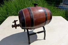 Antique Doulton Lambeth Whiskey Barrel Pedestrian Barrelette On Metal Stand 1900