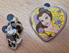 Disney Trading Pins. Princess Belle Heart Shaped Pin And Minnie Mouse Pin