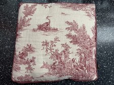 Fleur burgundy & beige linen toile de jouy accent cushion 40cm x 40cm