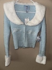 New FOREVER 21 X Hello Kitty & Friends Blue Faux Fur Cardigan Sweater Top LRG