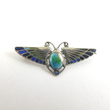 Charles Horner Sterling Silver Enamel Scarab Brooch Egyptian Revival Antique