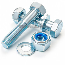 M20 PART THREADED BOLTS GRADE 8.8 ZINC + NYLOC NUTS + WASHERS HEX HEXAGON HEAD
