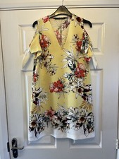 Zara Ladies Yellow Floral Cold Shoulder Summer Dress Size Medium