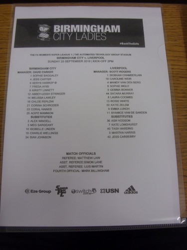 2016 teamsheet - 25/09/2016,