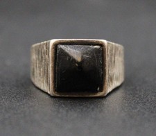 .925 STERLING SILVER Black ONYX Chunky Textured Signet Ring, Size N, 6.26g - H08