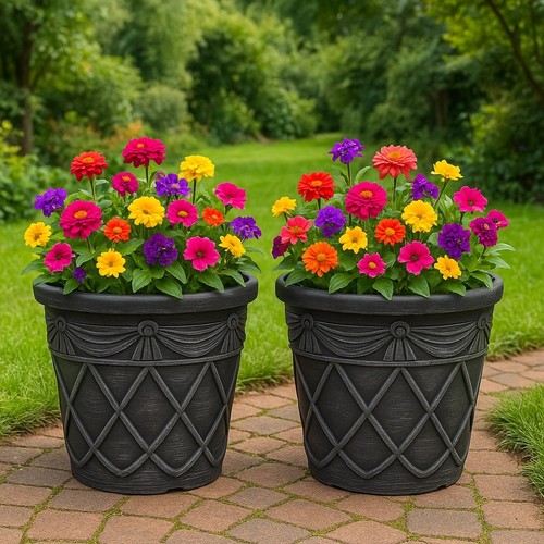 Silver effect round plant pots - round,