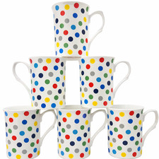 6x Polka Dot Mugs Fine Bone